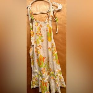 Free People Floral Sundress - White, Orange and Green